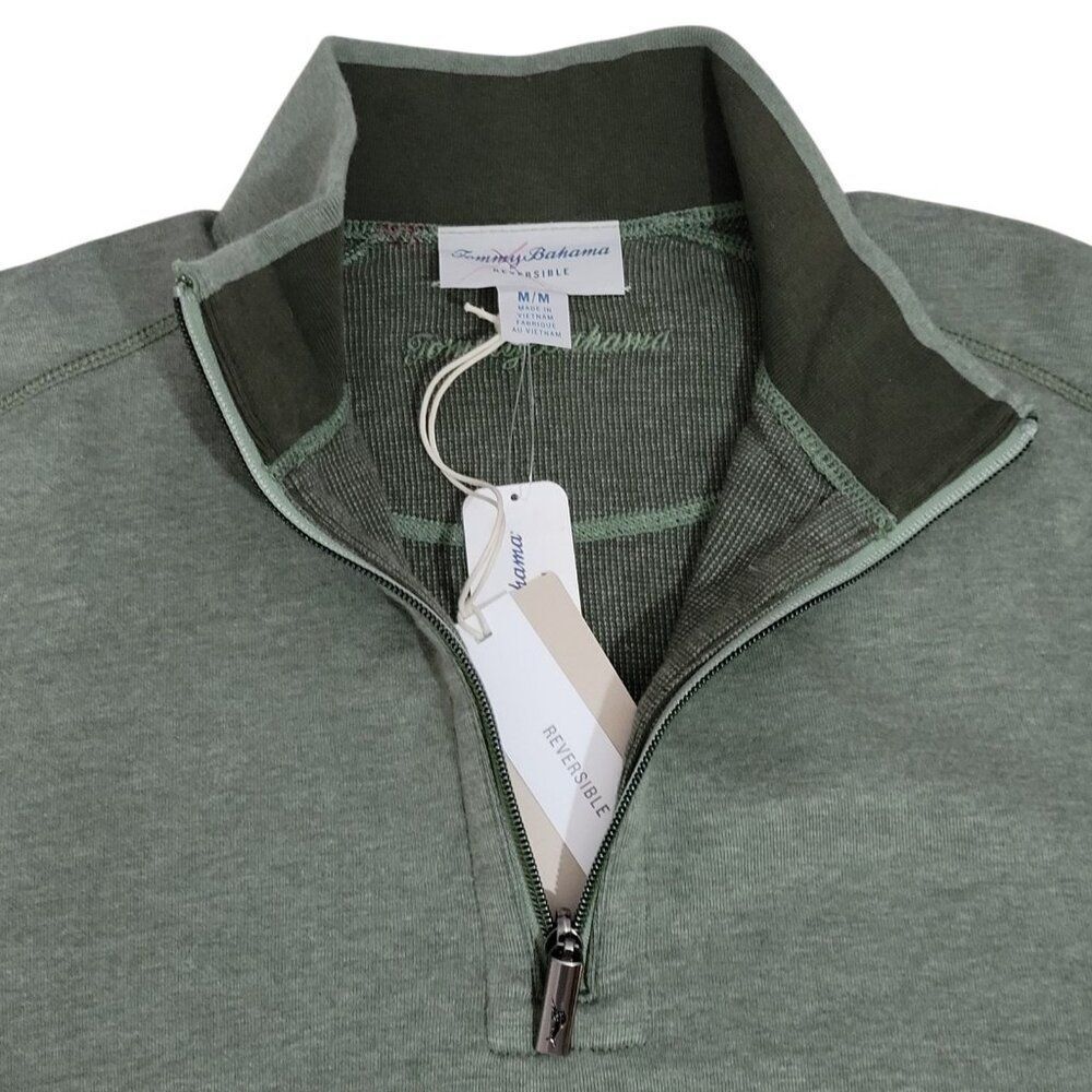 Tommy Bahama Flip Coast 1/2 Zip Sweatshirt Men Medium Pullover Reversible Green - Picture 4 of 15